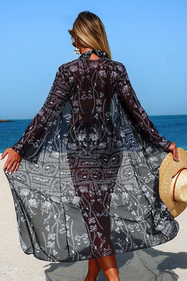 Vintage Print Halter Bikini Shorts & Cover-up 3-Piece Set - Swimwear from Cindelily