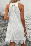 White Halter Neck Lace Mini Dress - Dresses from Cindelily