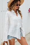 White Lace Embroidered Sheer Shirt Cover-Up - Cover-Up from Cindelily