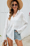 White Lace Embroidered Sheer Shirt Cover-Up - Cover-Up from Cindelily