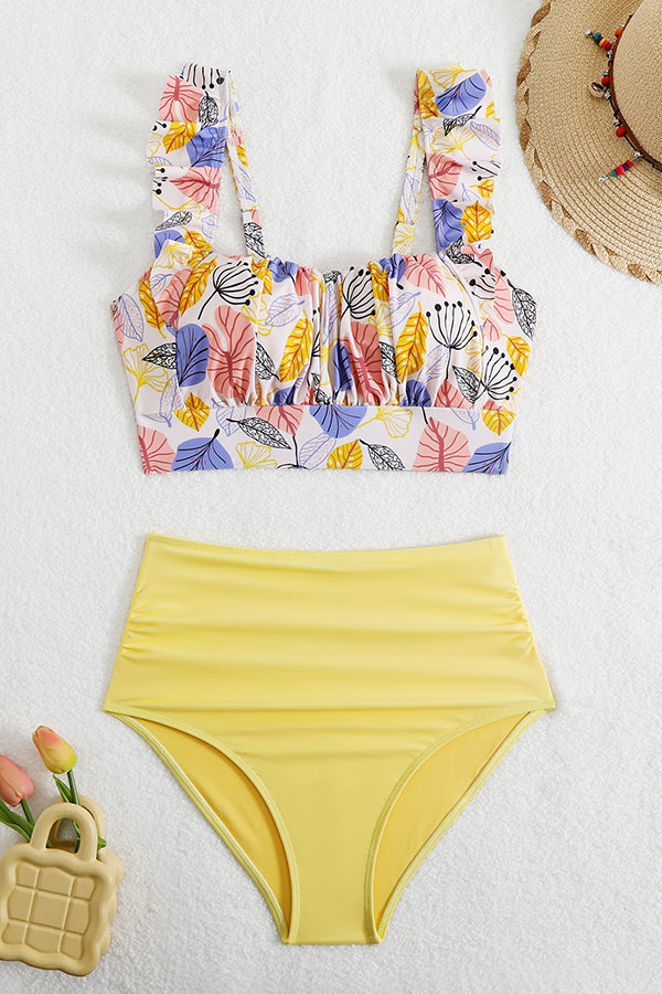 Ruffle Strap Ruched Front Bikini Set - Swimwear from Cindelily